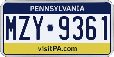 PA license plate MZY9361