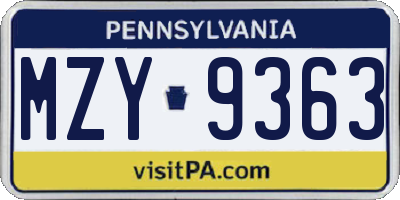 PA license plate MZY9363