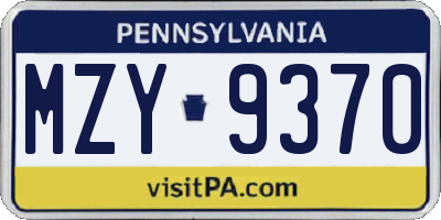 PA license plate MZY9370