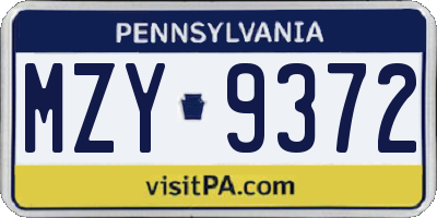 PA license plate MZY9372