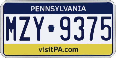 PA license plate MZY9375