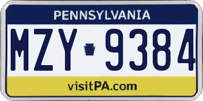 PA license plate MZY9384