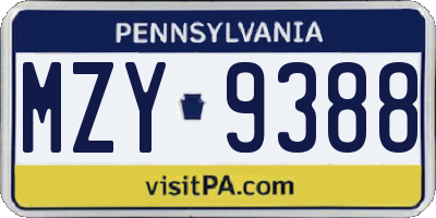 PA license plate MZY9388
