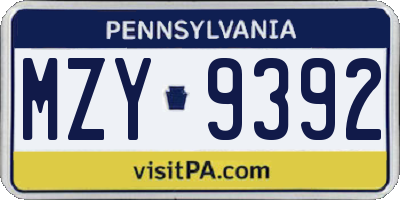 PA license plate MZY9392
