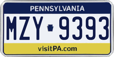 PA license plate MZY9393