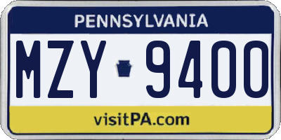 PA license plate MZY9400