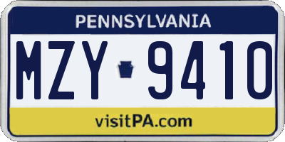 PA license plate MZY9410