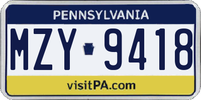 PA license plate MZY9418