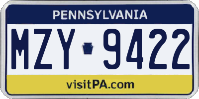 PA license plate MZY9422