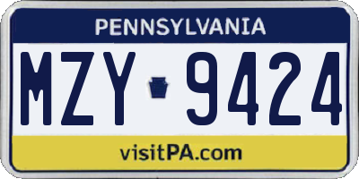 PA license plate MZY9424