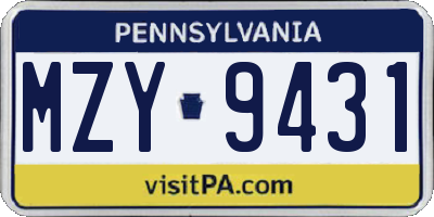 PA license plate MZY9431
