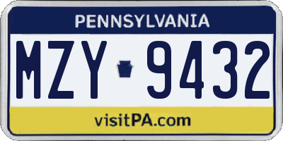 PA license plate MZY9432