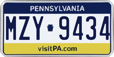 PA license plate MZY9434