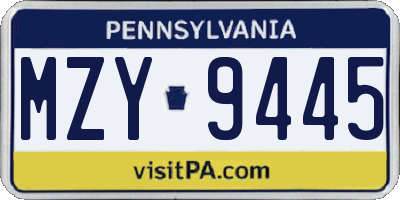 PA license plate MZY9445