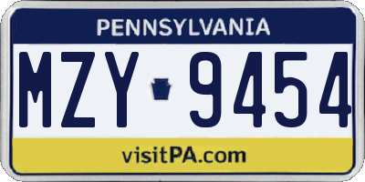 PA license plate MZY9454