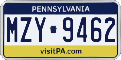 PA license plate MZY9462