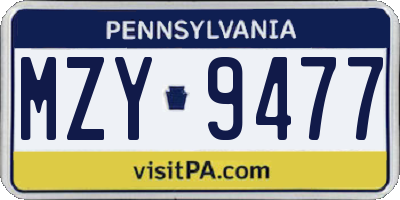 PA license plate MZY9477