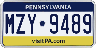 PA license plate MZY9489