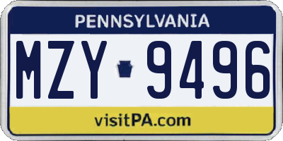 PA license plate MZY9496