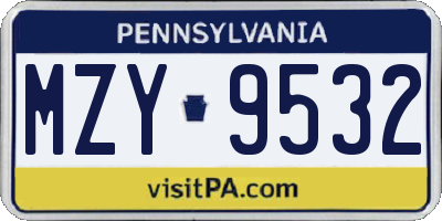 PA license plate MZY9532