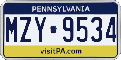 PA license plate MZY9534