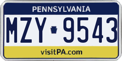 PA license plate MZY9543