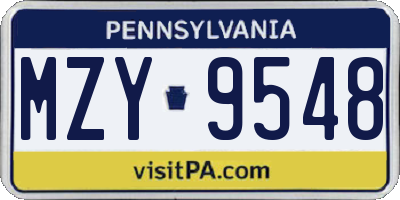 PA license plate MZY9548