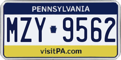 PA license plate MZY9562