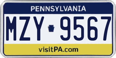 PA license plate MZY9567