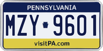 PA license plate MZY9601