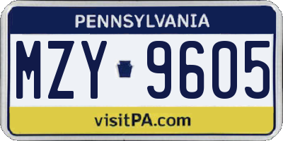 PA license plate MZY9605