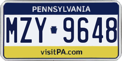 PA license plate MZY9648