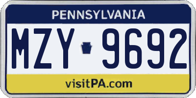 PA license plate MZY9692