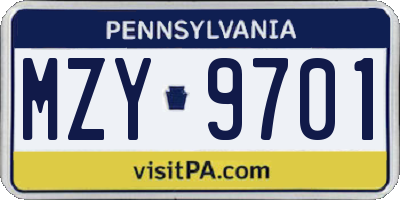 PA license plate MZY9701