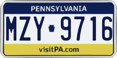 PA license plate MZY9716