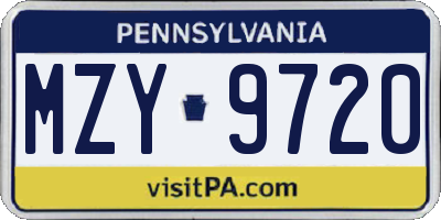 PA license plate MZY9720