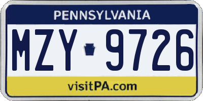 PA license plate MZY9726