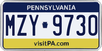 PA license plate MZY9730