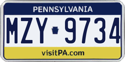 PA license plate MZY9734