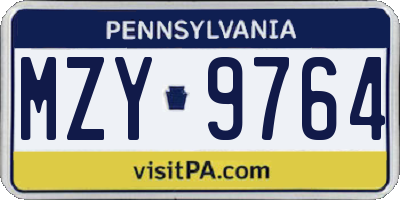 PA license plate MZY9764