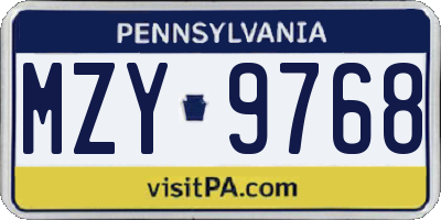 PA license plate MZY9768