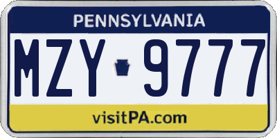 PA license plate MZY9777