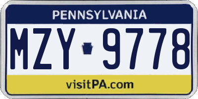 PA license plate MZY9778