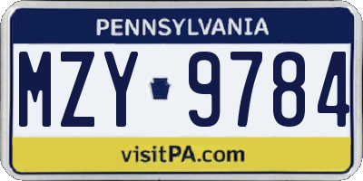 PA license plate MZY9784