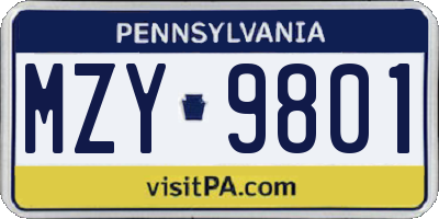 PA license plate MZY9801