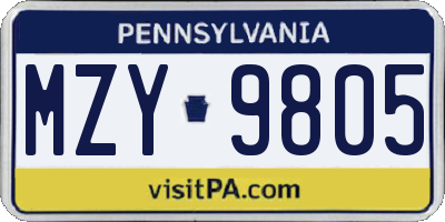PA license plate MZY9805