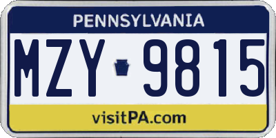 PA license plate MZY9815
