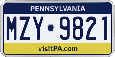 PA license plate MZY9821