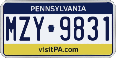 PA license plate MZY9831