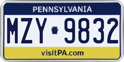 PA license plate MZY9832
